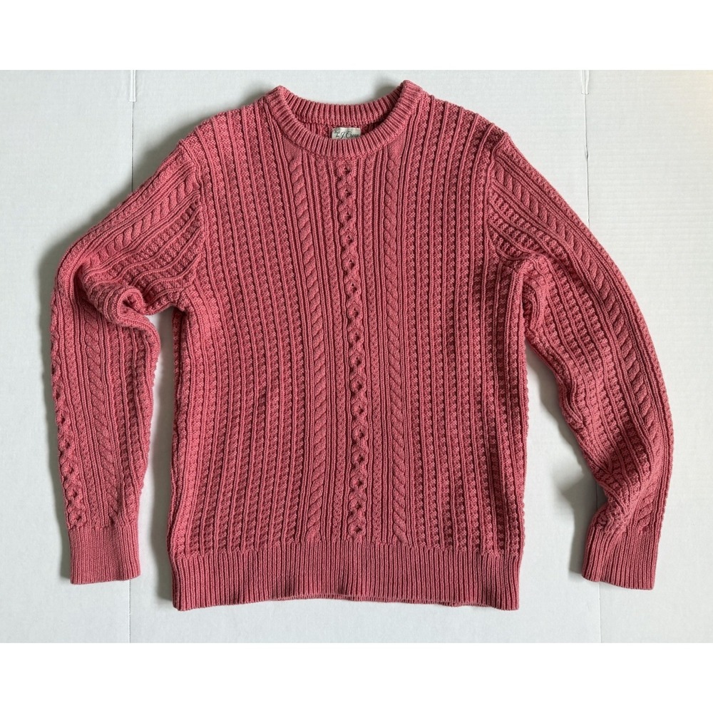 J. CREW Cotton Cable-Knit Crewneck Sweater Geranium Medium